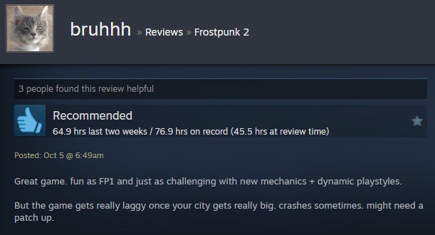 Imagem do artigo intitulado Frozen City Builder Frostpunk 2, conforme contado pelas avaliações do Steam